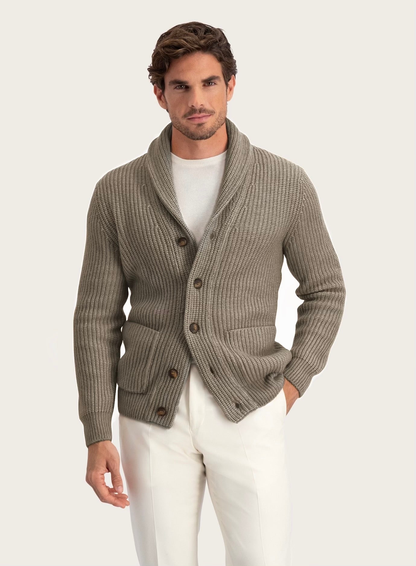 Cardigan met platte kraag | TAUPE 