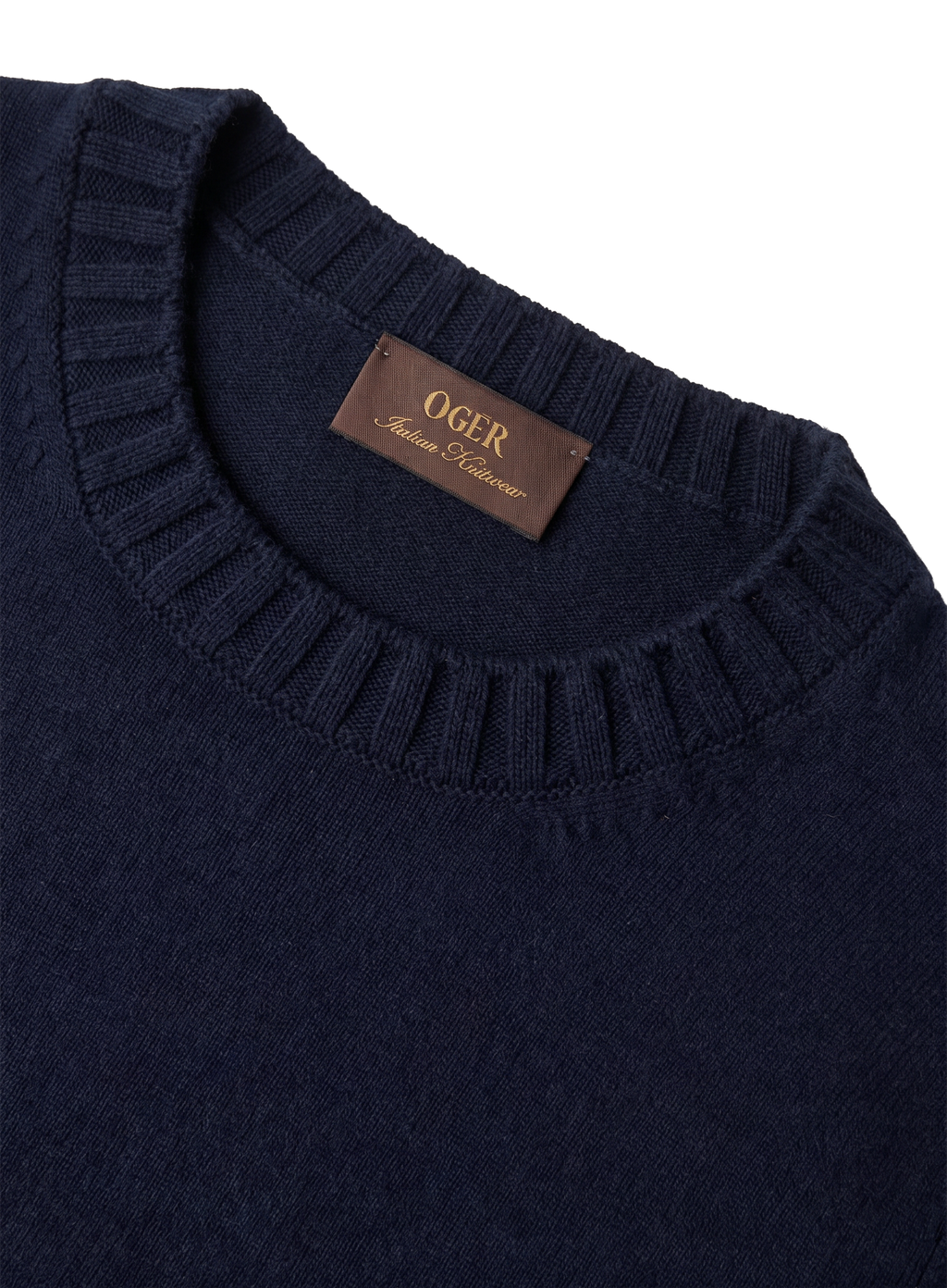 Fijngebreid katoenen T-shirt met ronde hals | FULL_WIDTH | BLUE NAVY