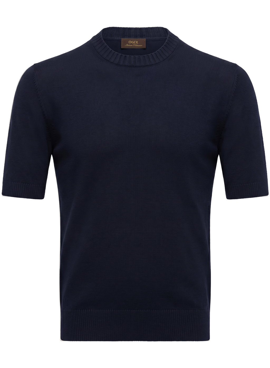 Fijngebreid katoenen T-shirt met ronde hals | BLUE NAVY