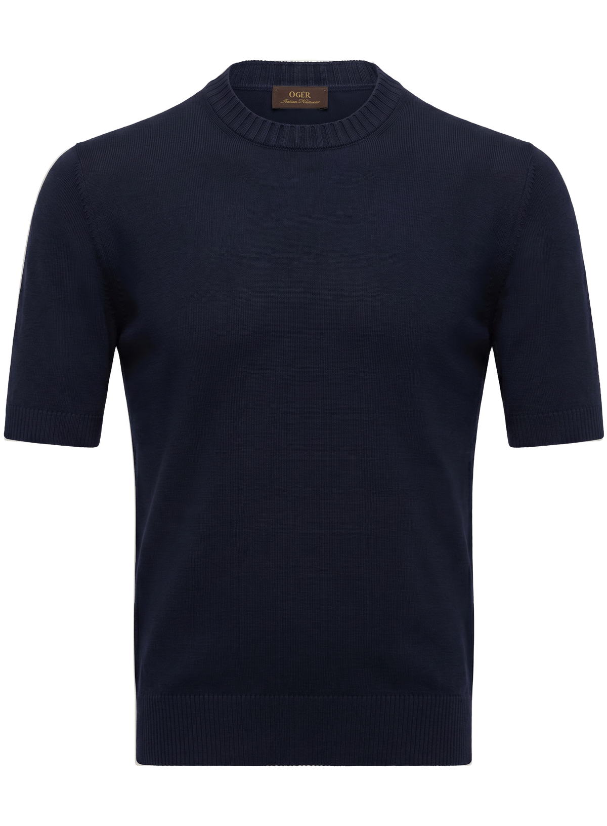 Fijngebreid katoenen T-shirt met ronde hals | BLUE NAVY