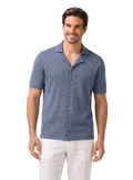 Shirt met kort mouwen van linnen en katoen | MODEL | L.Blauw