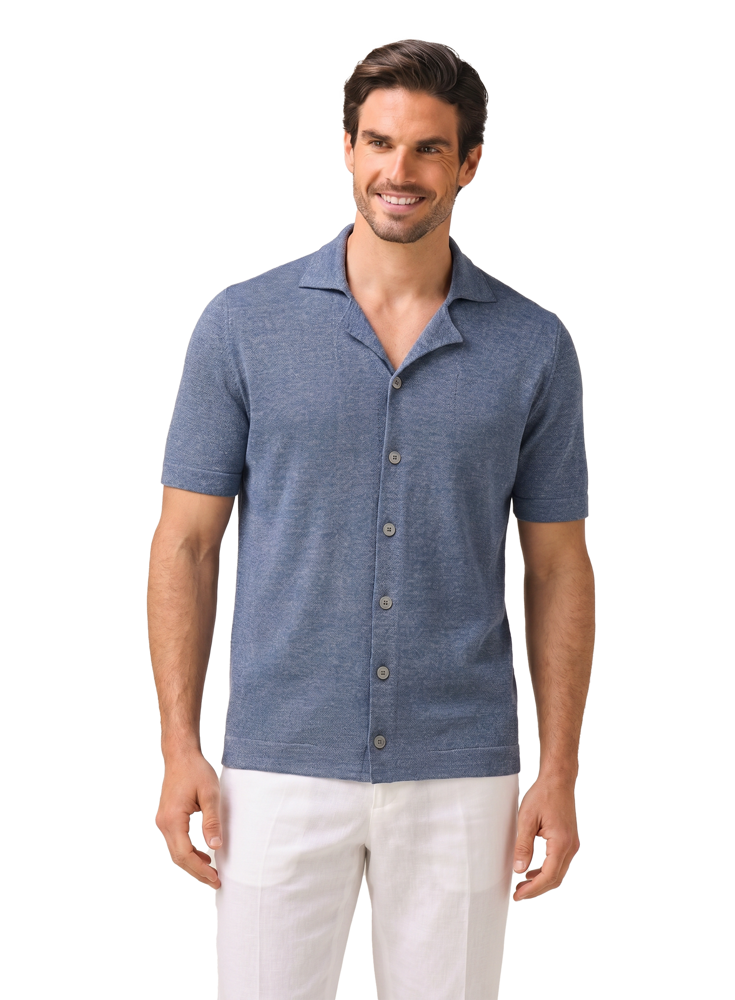 Poloshirt van linnen en katoen | MODEL | FULL_WIDTH | L.Blauw
