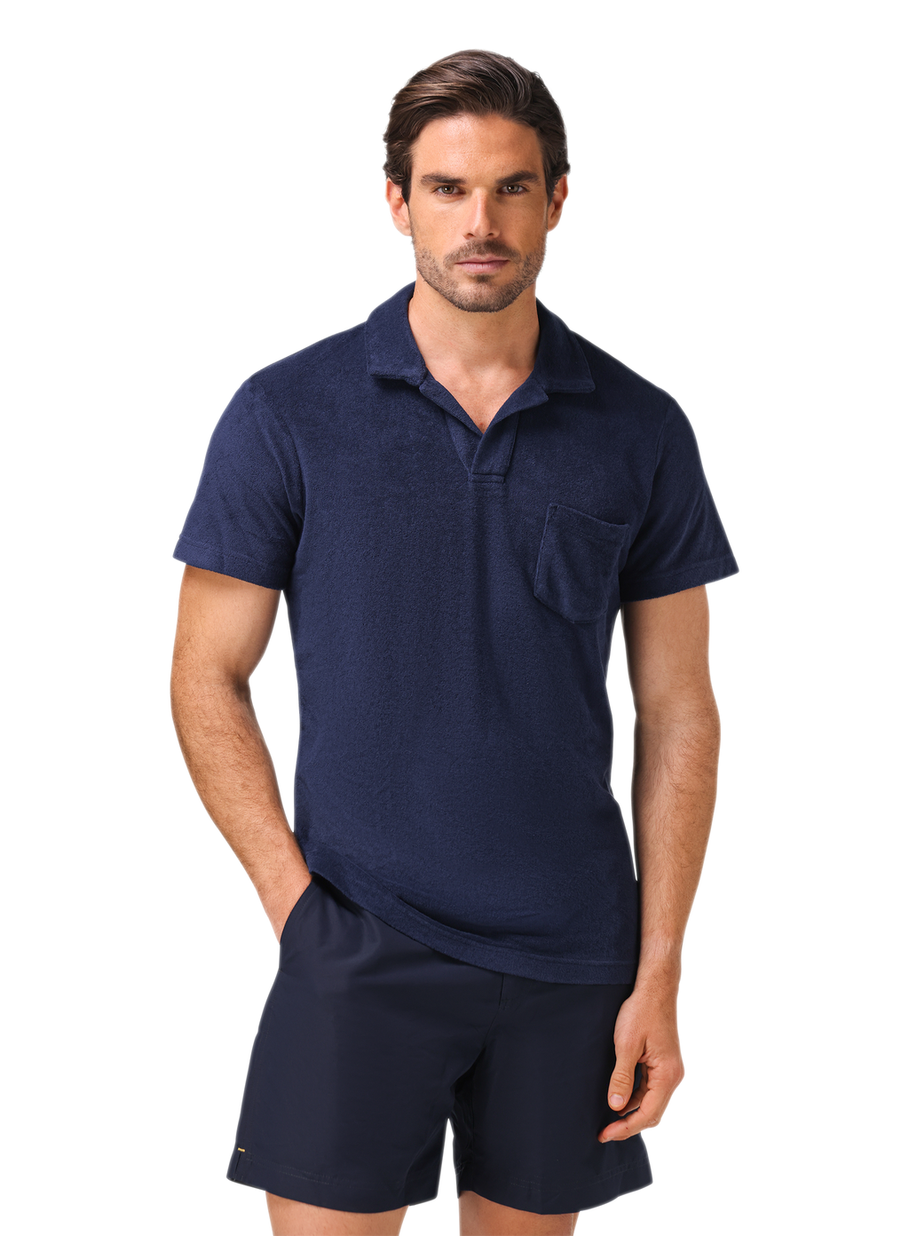 Terry buttonless polo van katoen | MODEL| BLUE NAVY