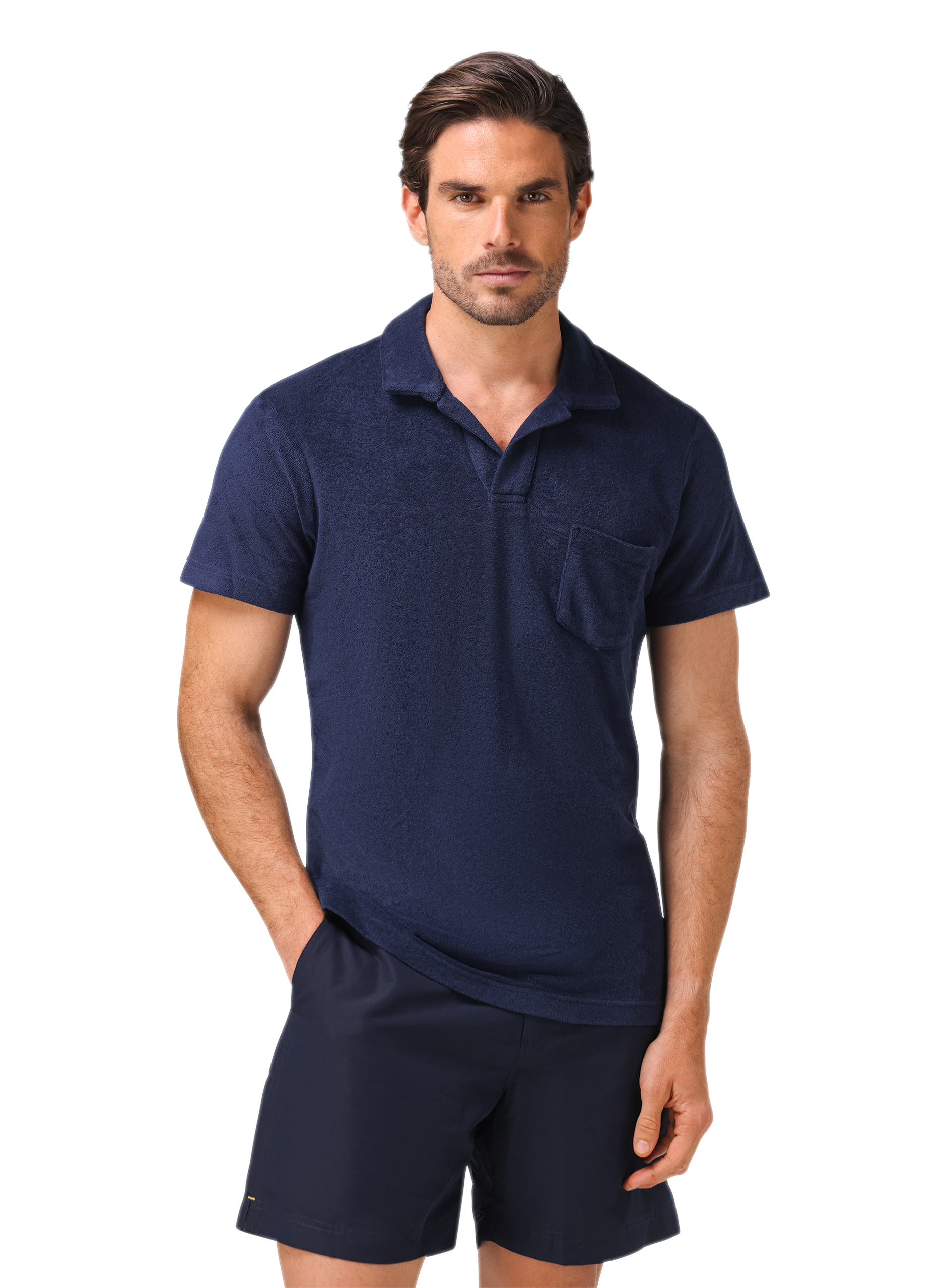 Terry buttonless polo van katoen | MODEL| BLUE NAVY