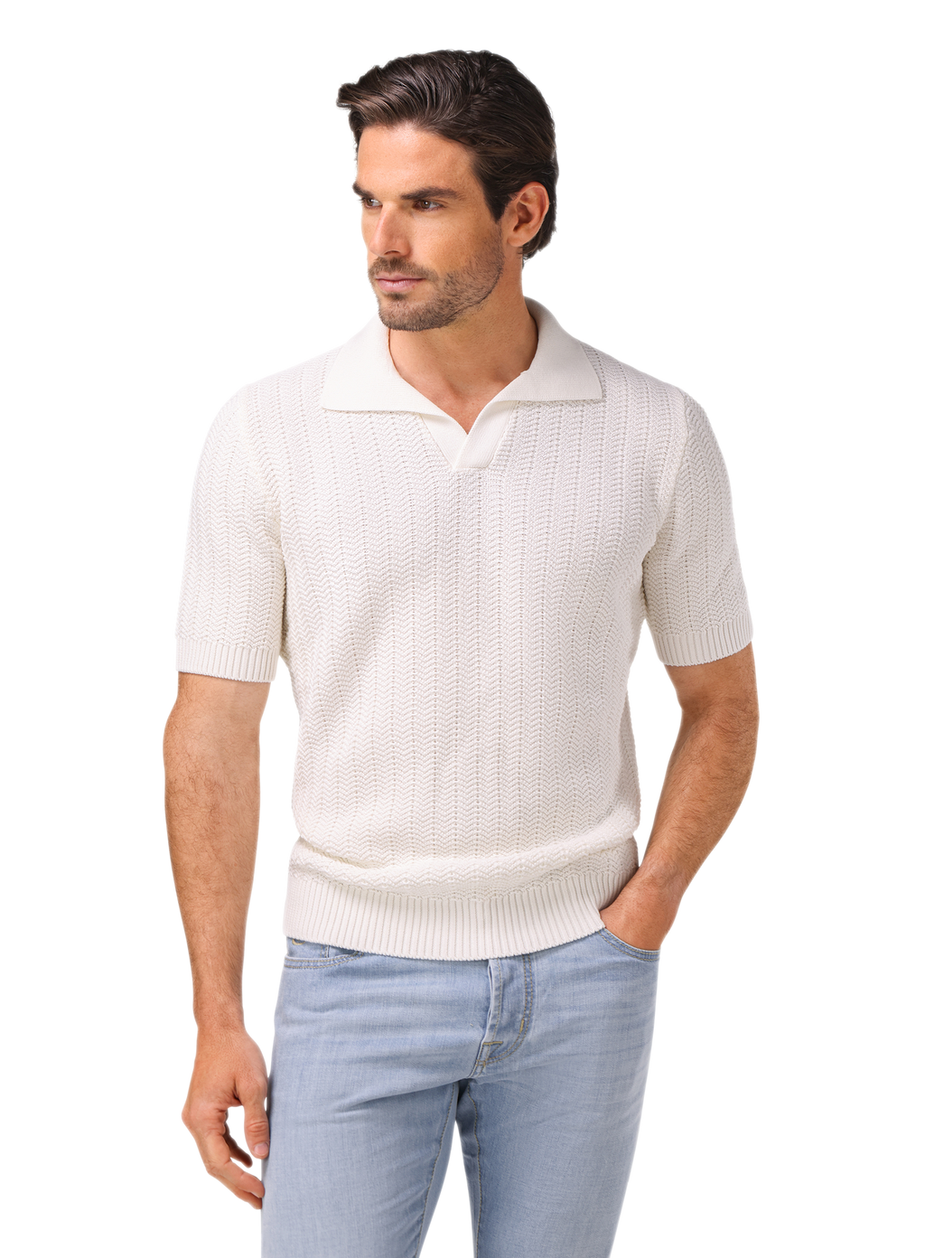 Buttonless polo van katoen | MODEL | FULL_WIDTH | Wit