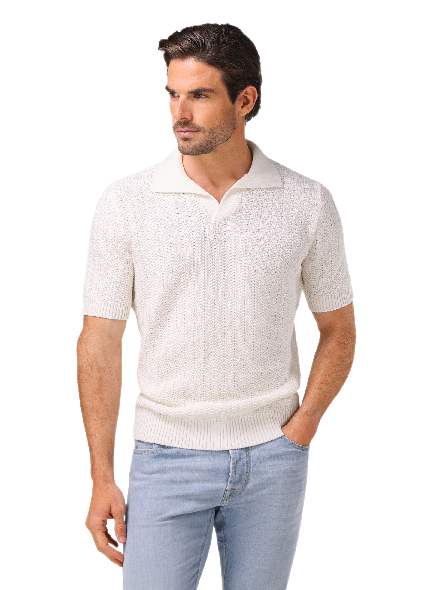 Buttonless polo van katoen | MODEL | FULL_WIDTH | Wit