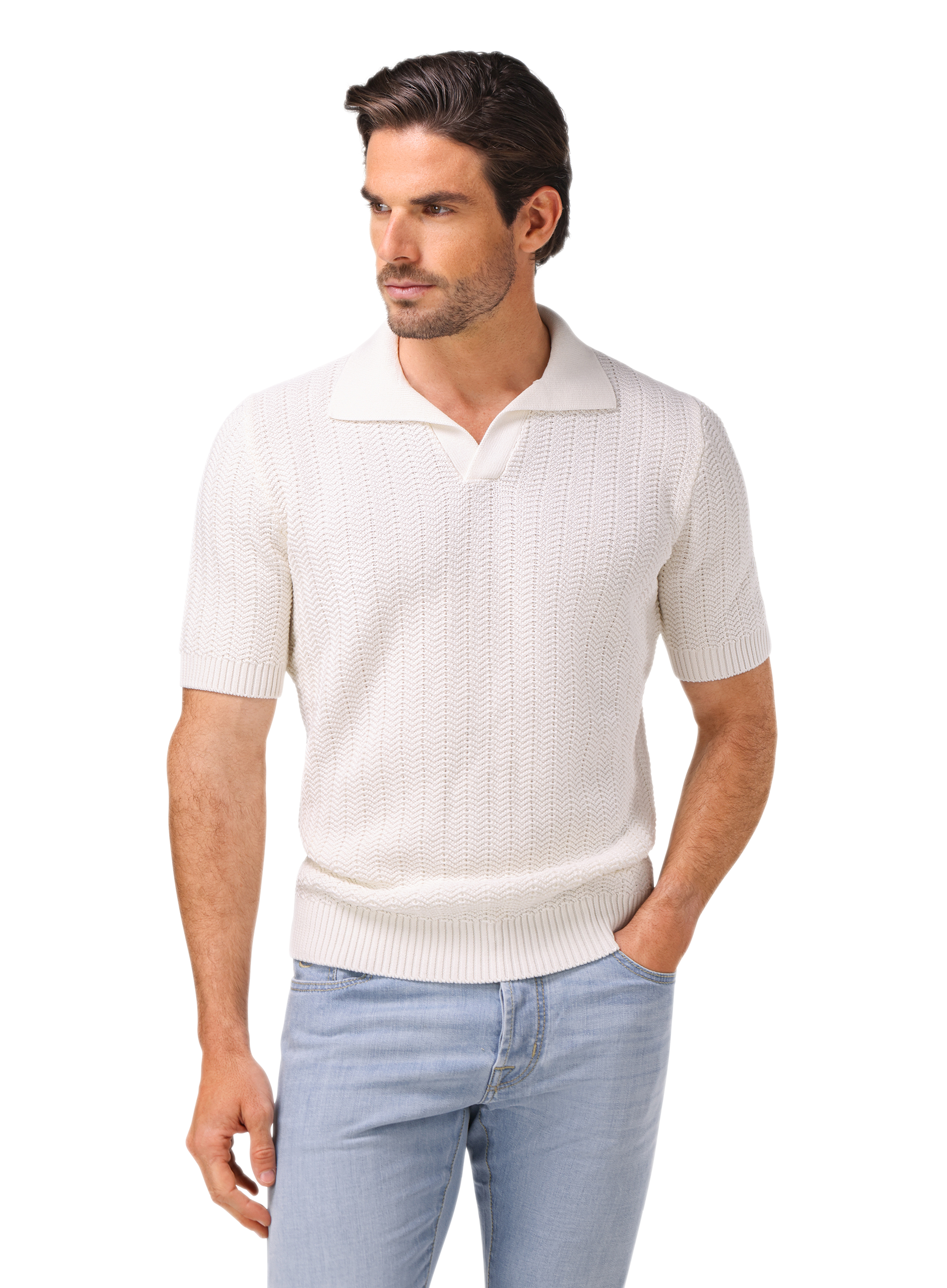 Buttonless polo van katoen | MODEL | FULL_WIDTH | Wit
