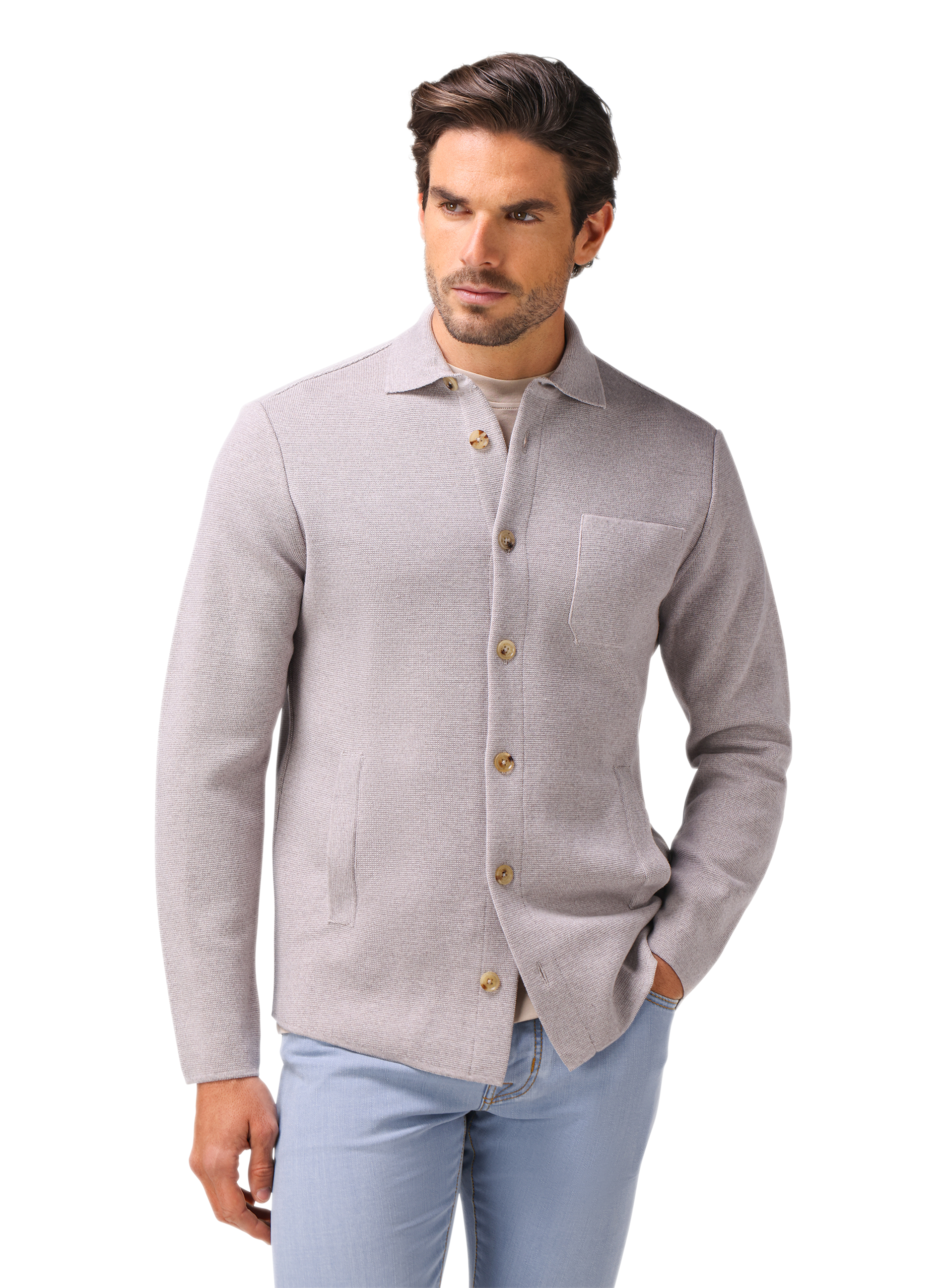 Overshirt van scheerwol | FULL_WIDTH | MODEL | TAUPE