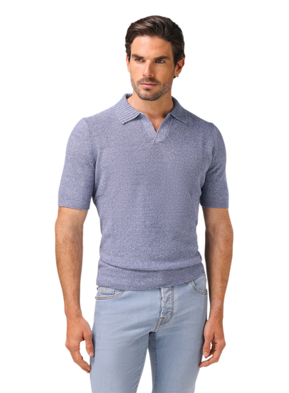 Buttonless polo van linnen en katoen | MODEL | FULL_WIDTH | L.Blauw