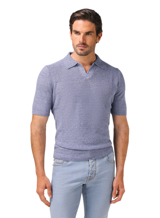 Buttonless polo van linnen en katoen | MODEL | FULL_WIDTH | L.Blauw