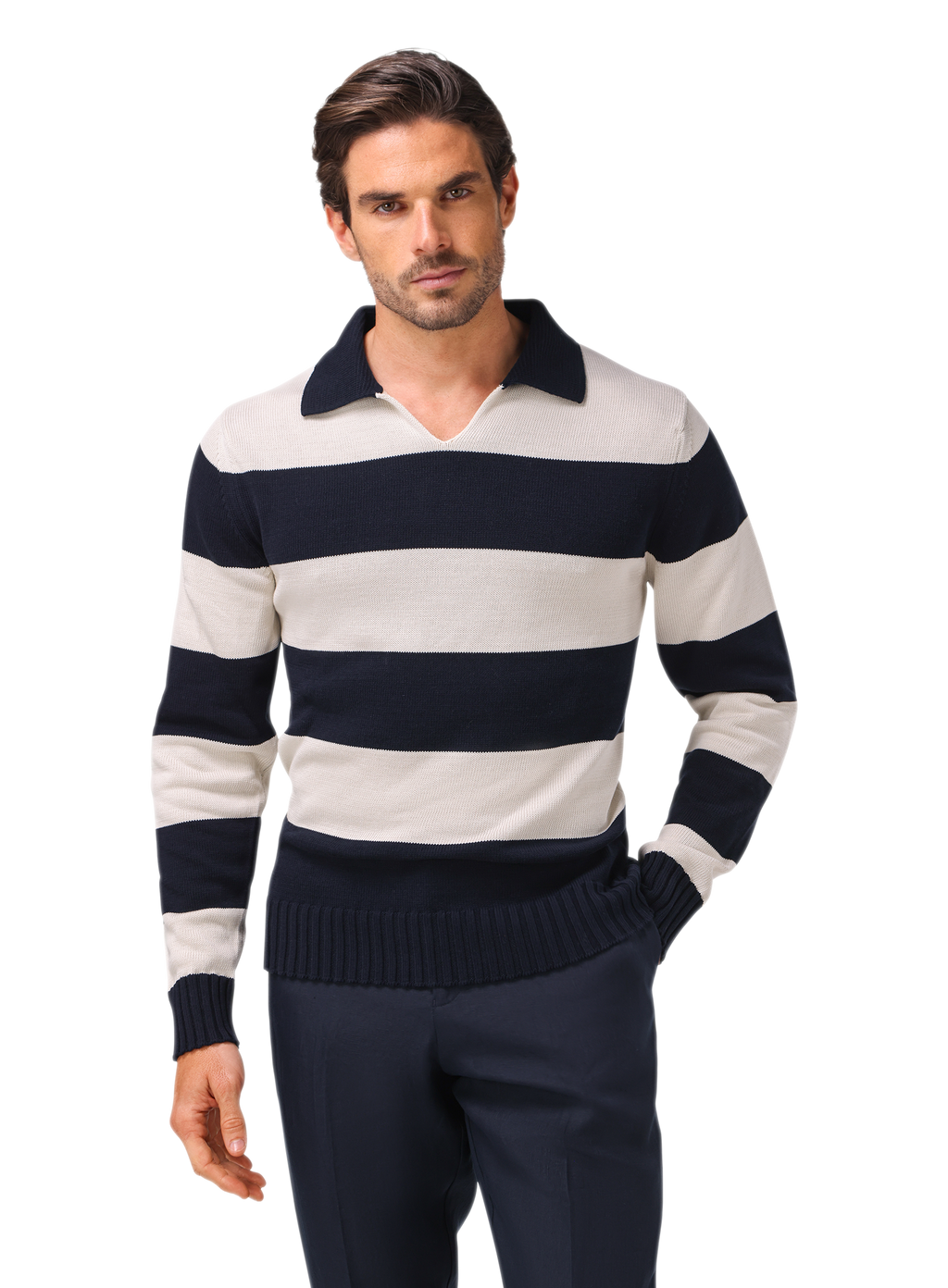 Buttonless polo van katoen | MODEL | FULL_WIDTH | BLUE NAVY