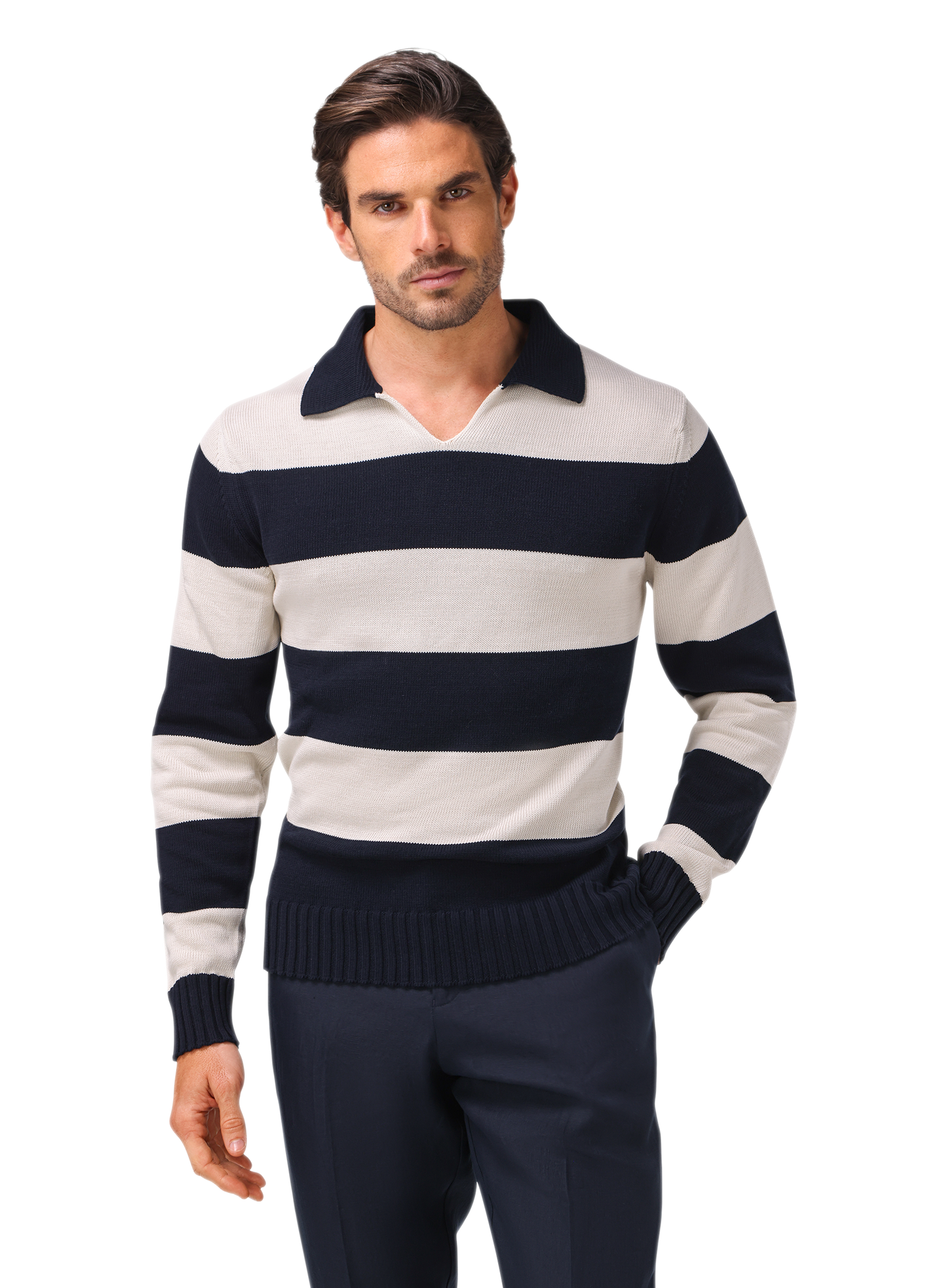 Buttonless polo van katoen | MODEL | FULL_WIDTH | BLUE NAVY