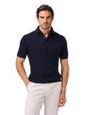 Fijngebreide polo van katoen met piquéstructuur | MODEL | BLUE NAVY