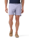 Bulldog zwemshort van seersucker met streepdessin | FULL_WIDTH | MODEL | Blauw