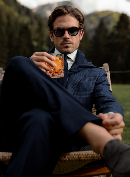 Glenchek jasje van wol, zijde en cashmere | FULL_WIDTH | BLUE NAVY