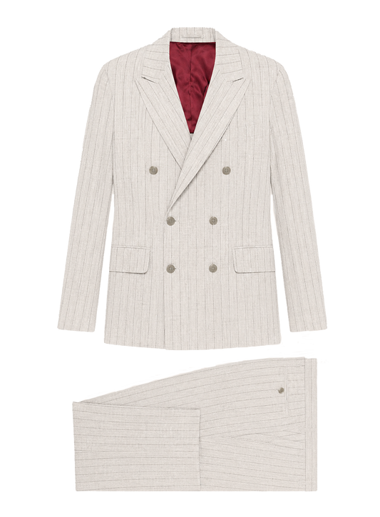 Double-breasted pinstriped linen suit
