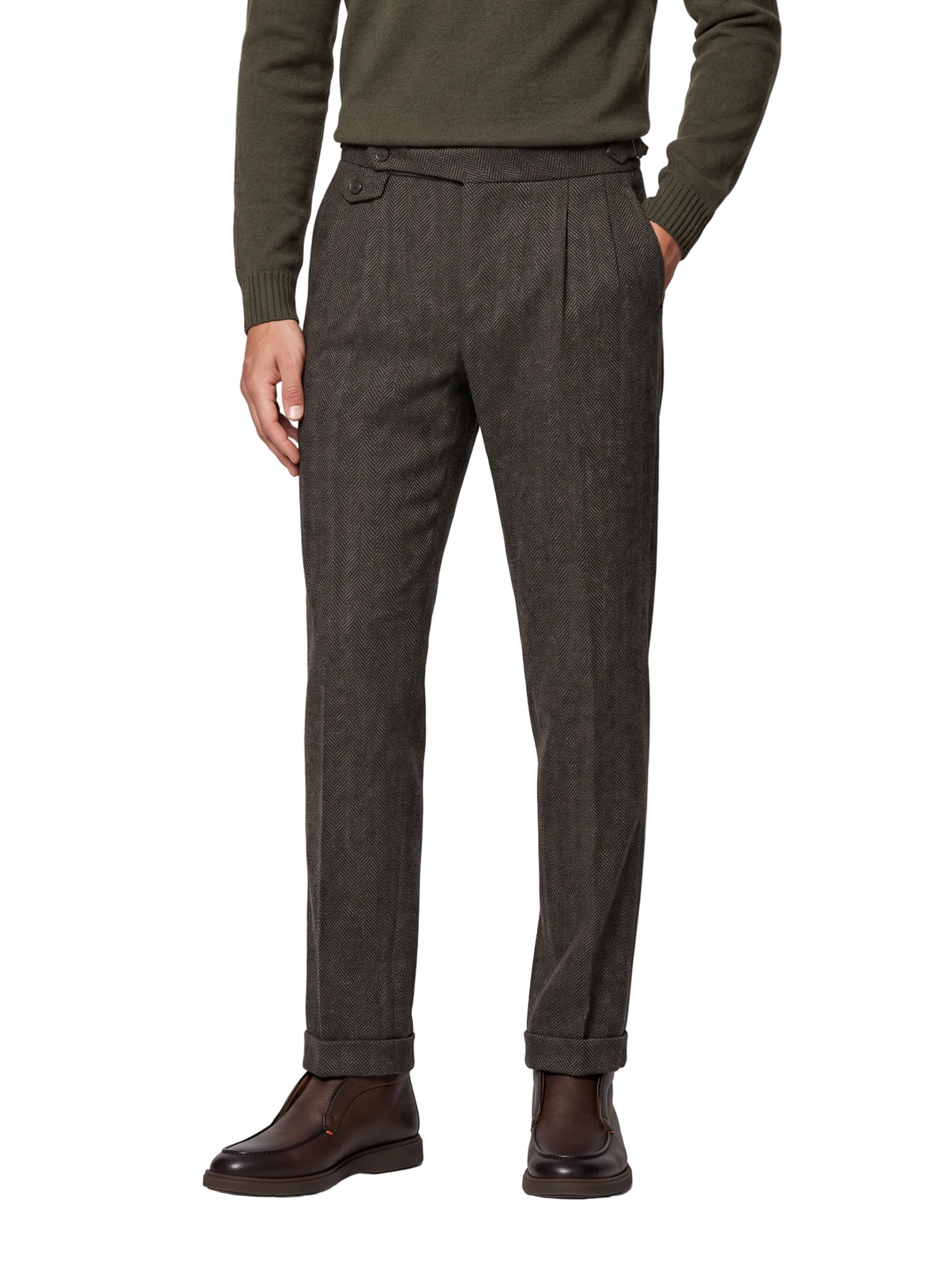 Bandplooi pantalon in wol | FULL_WIDTH |  Groen |