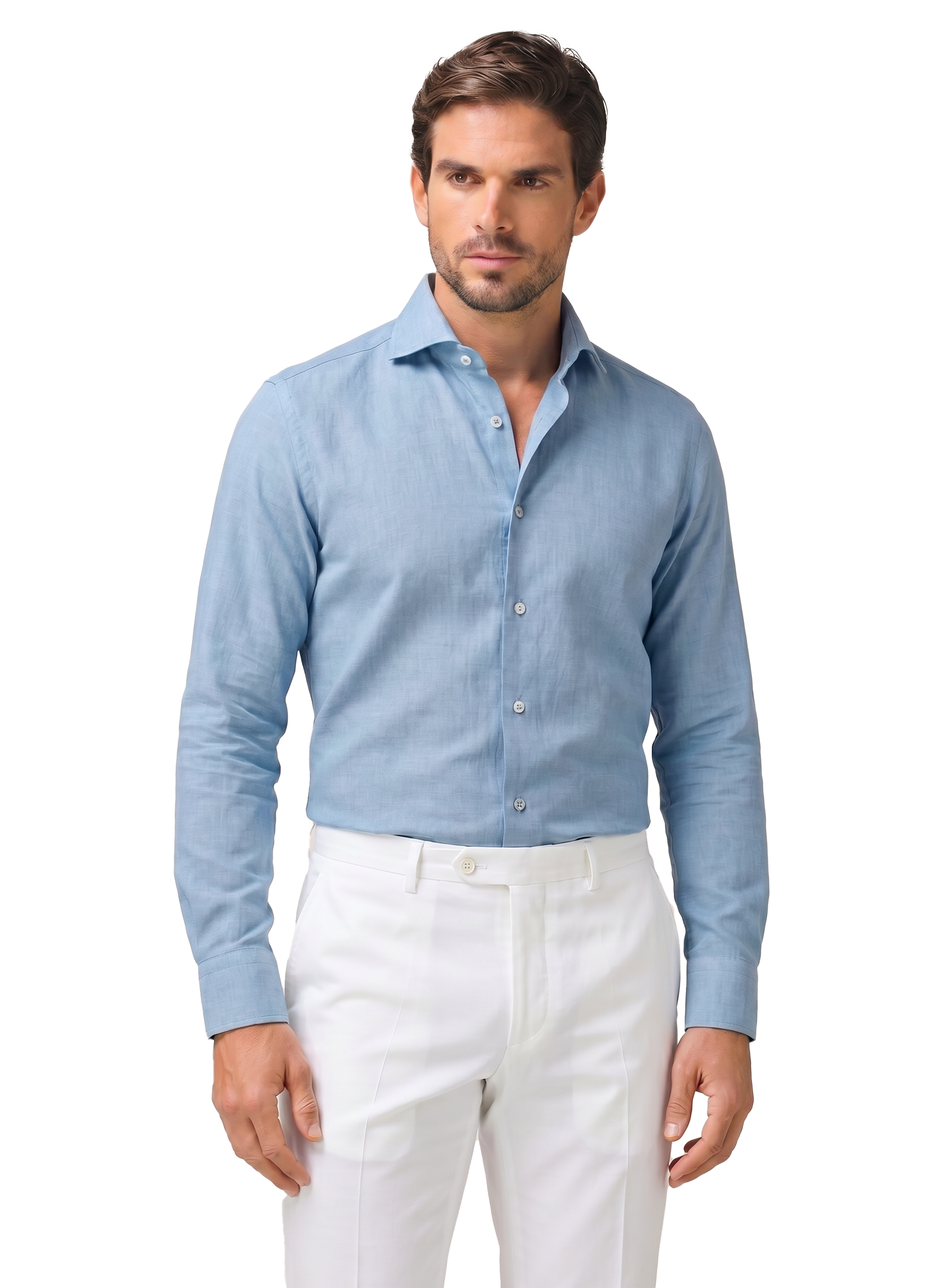 Gemêleerd overhemd van katoen | MODEL | Blauw
