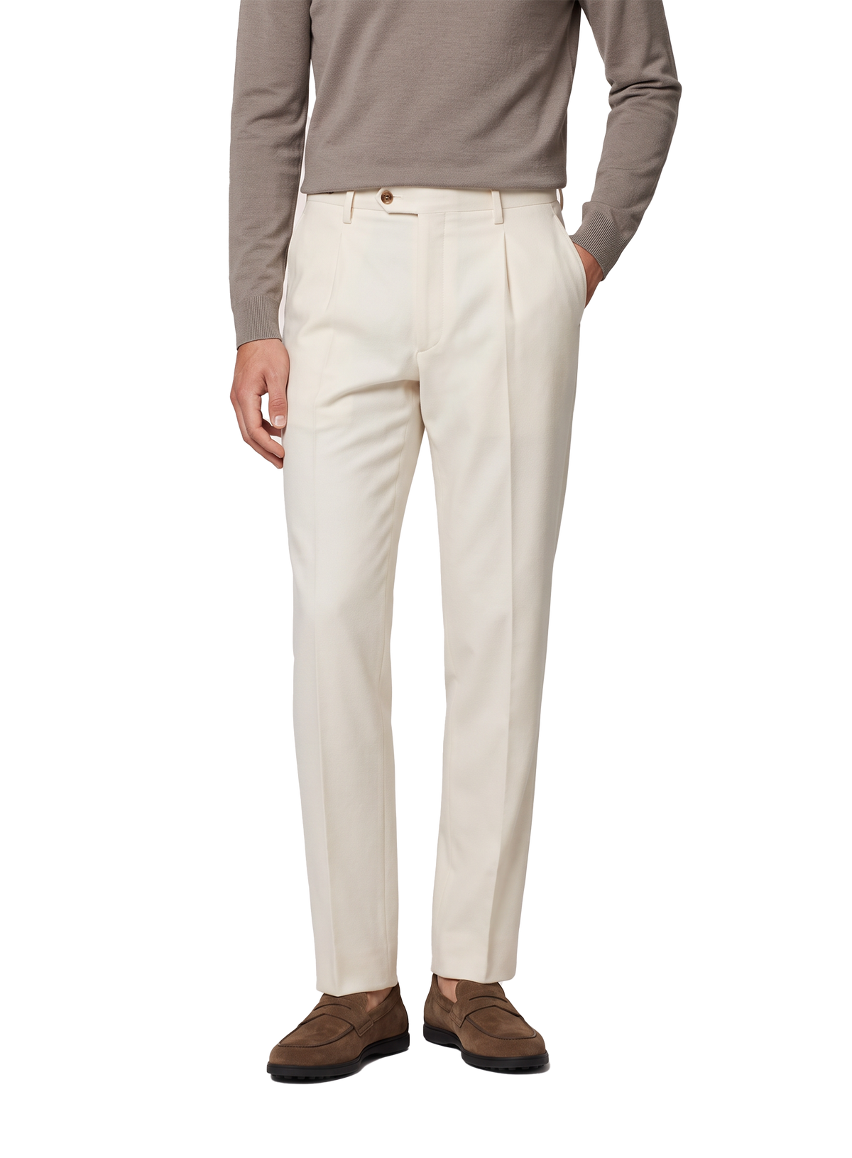 Bandplooi pantalon in katoen | MODEL | Wit