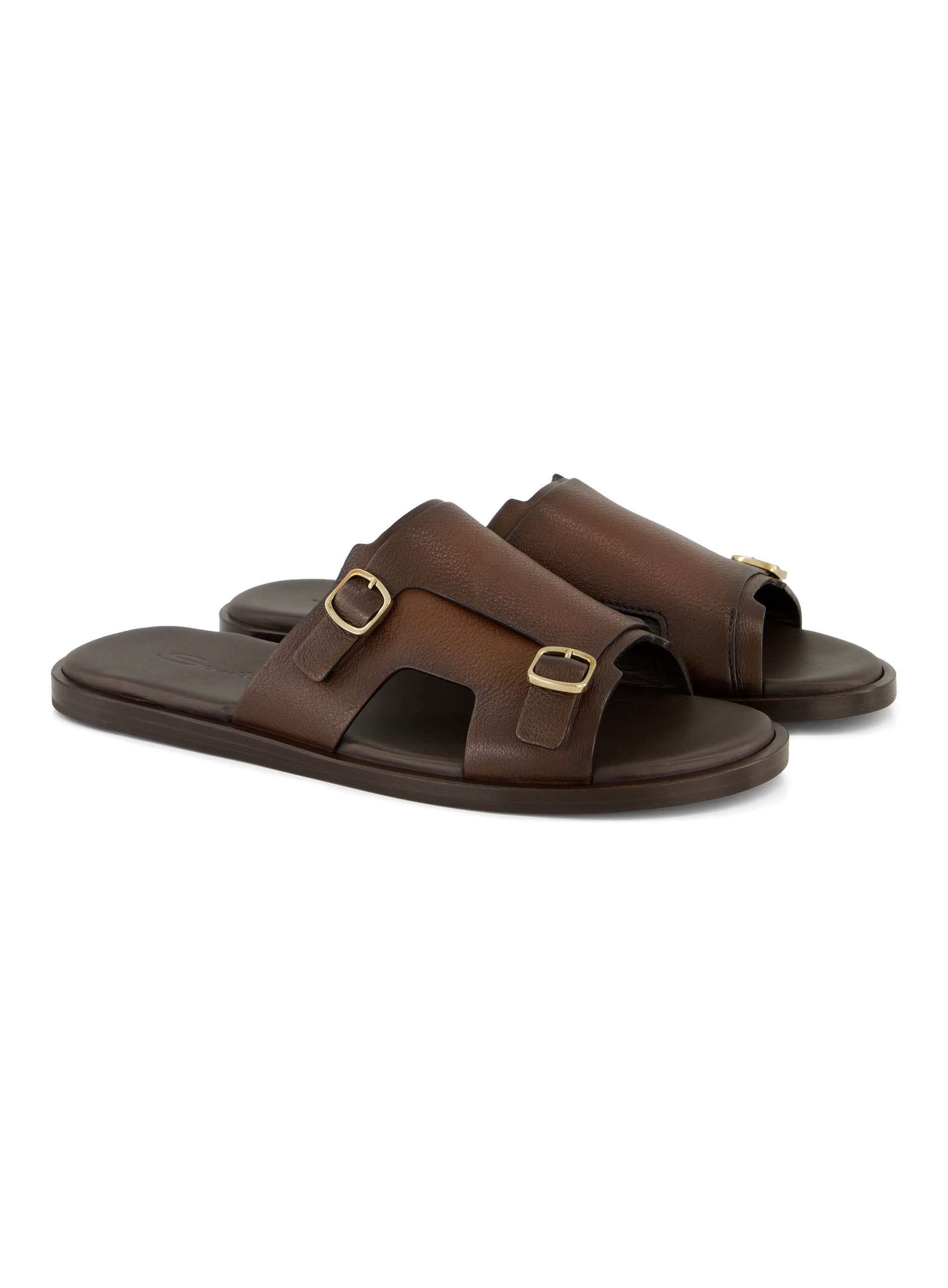 Dubbele gesp sandalen van leer | D.Bruin