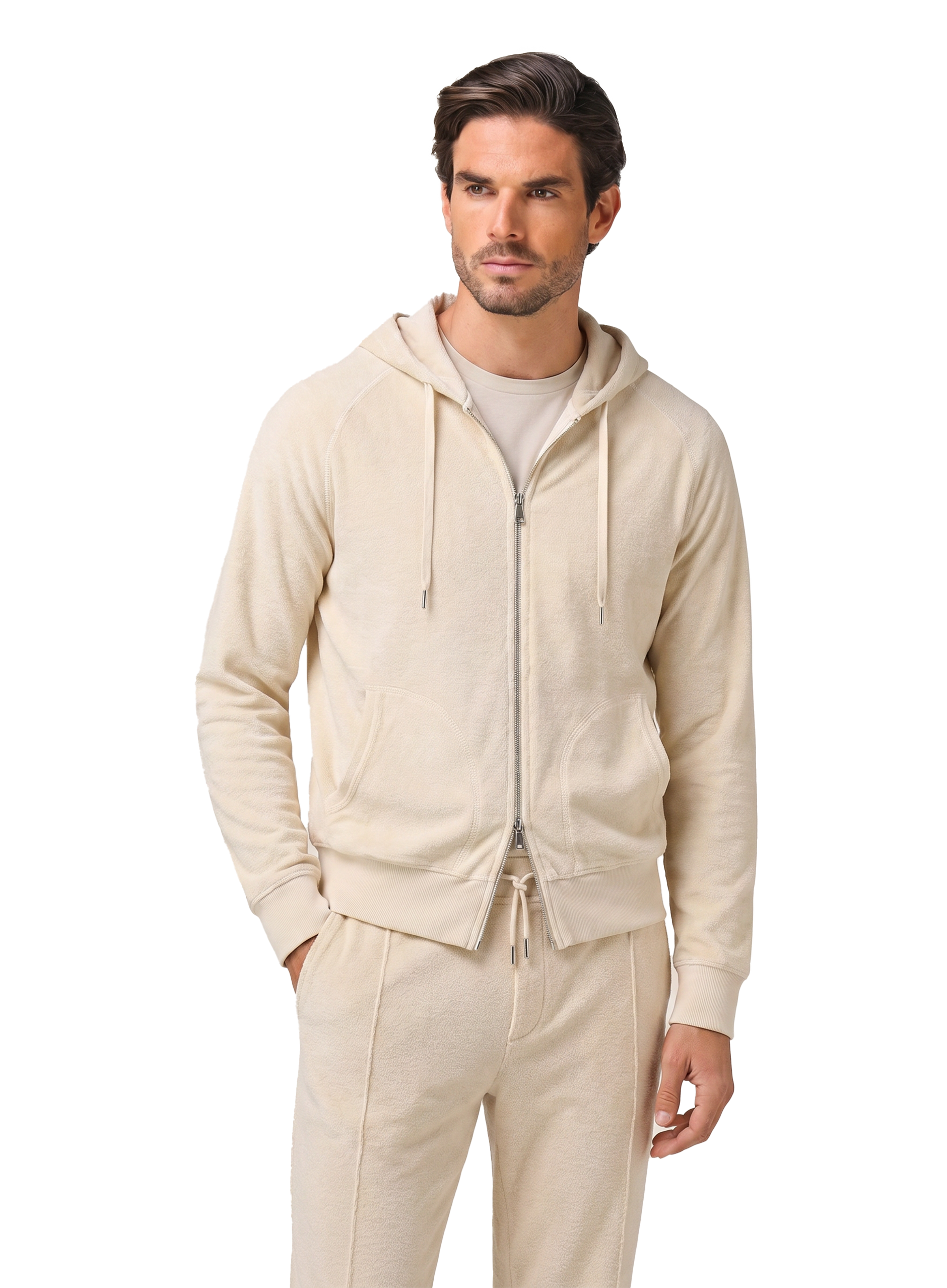 Terry ritsvest van katoen met capuchon  | MODEL | ROOM-WIT