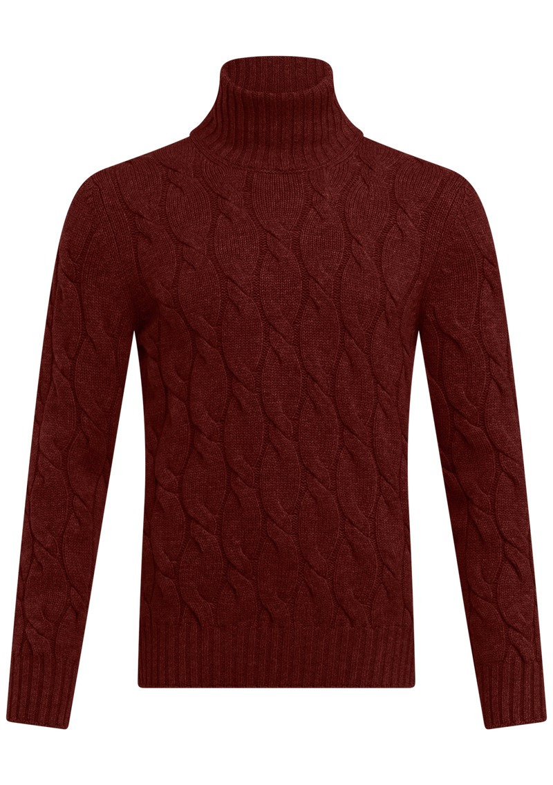 Rollkragenpullover mit Zopfmuster aus Wolle und Kaschmir