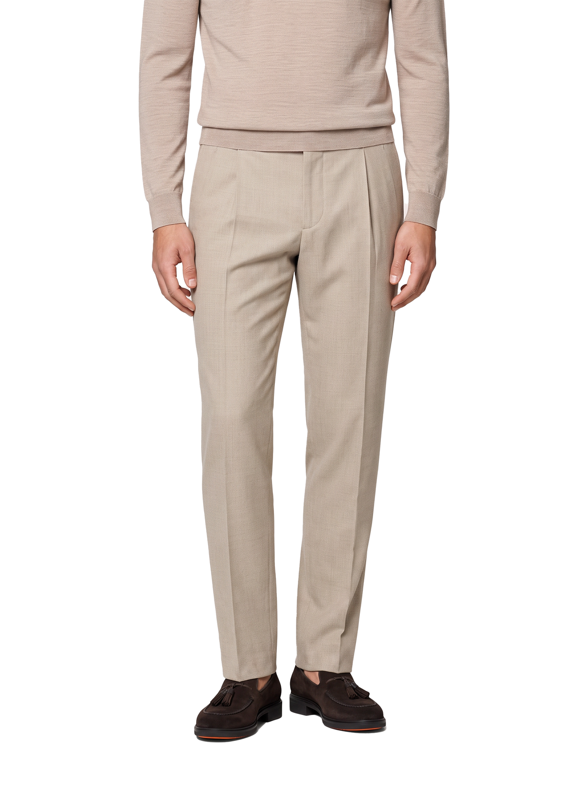 Bandplooi pantalon in wol | FULL_WIDTH | Beige
