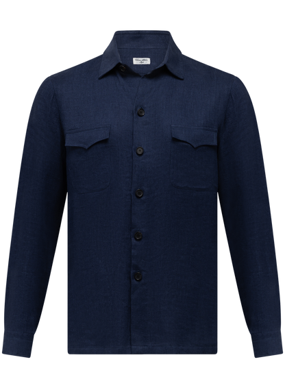 Handgemaakt linnen overshirt | FULL_WIDTH | Blauw