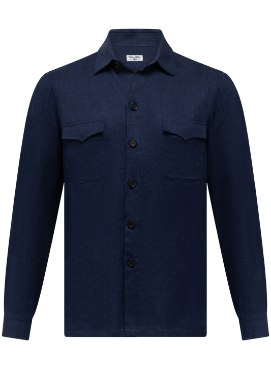 Handgemaakt linnen overshirt | FULL_WIDTH | Blauw