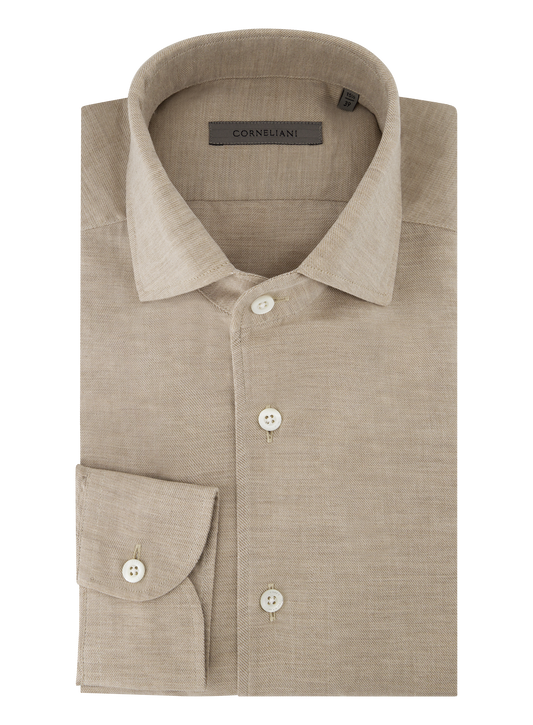 Shirt van katoen en cashmere | Beige