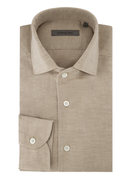 Shirt van katoen en cashmere | Beige