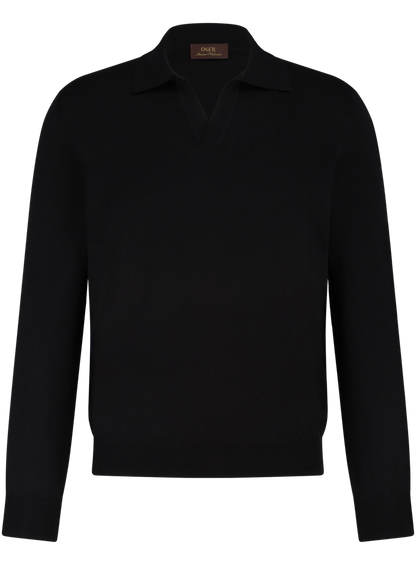 Buttonless polo van wol | Zwart