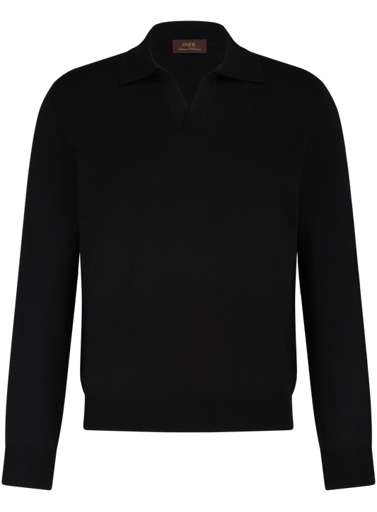 Buttonless polo van wol | Zwart