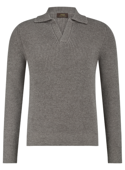 Buttonless polo van wol | TAUPE