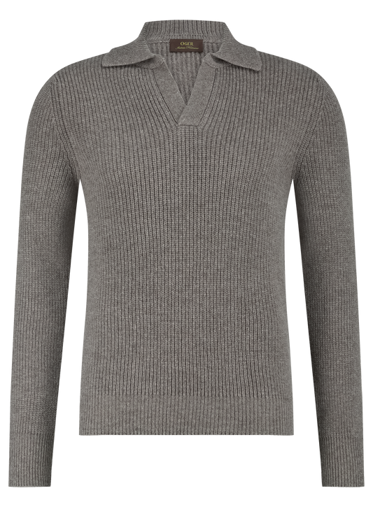 Buttonless polo van wol | TAUPE