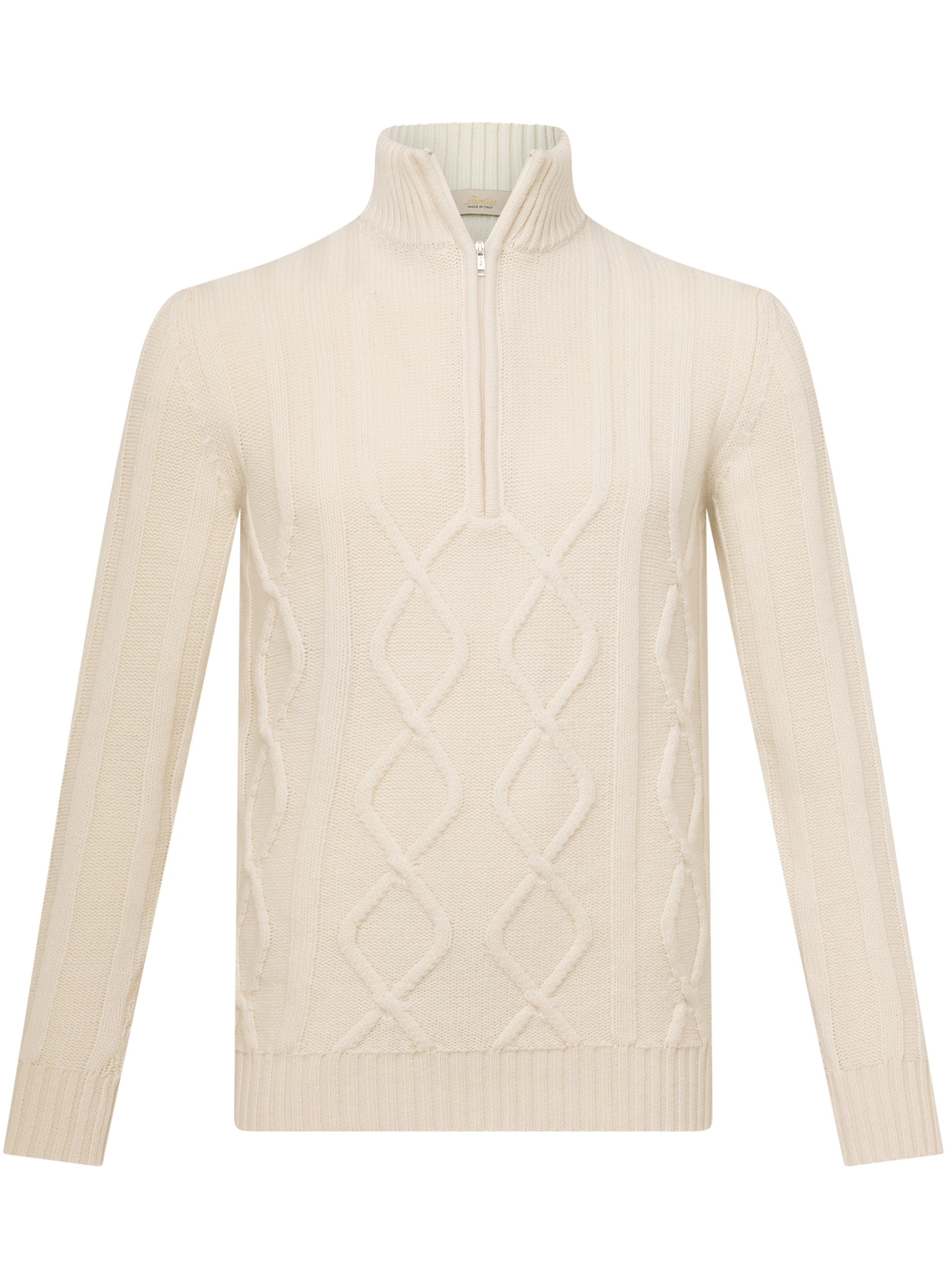 Half-zip sweater met kabelpatroon van wol en cashmere | Wit