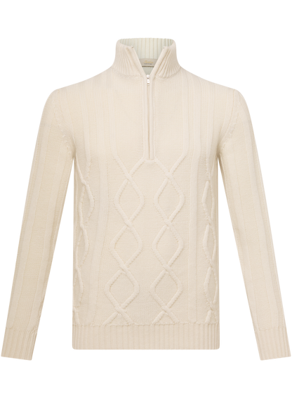 Half-zip sweater met kabelpatroon van wol en cashmere | Wit