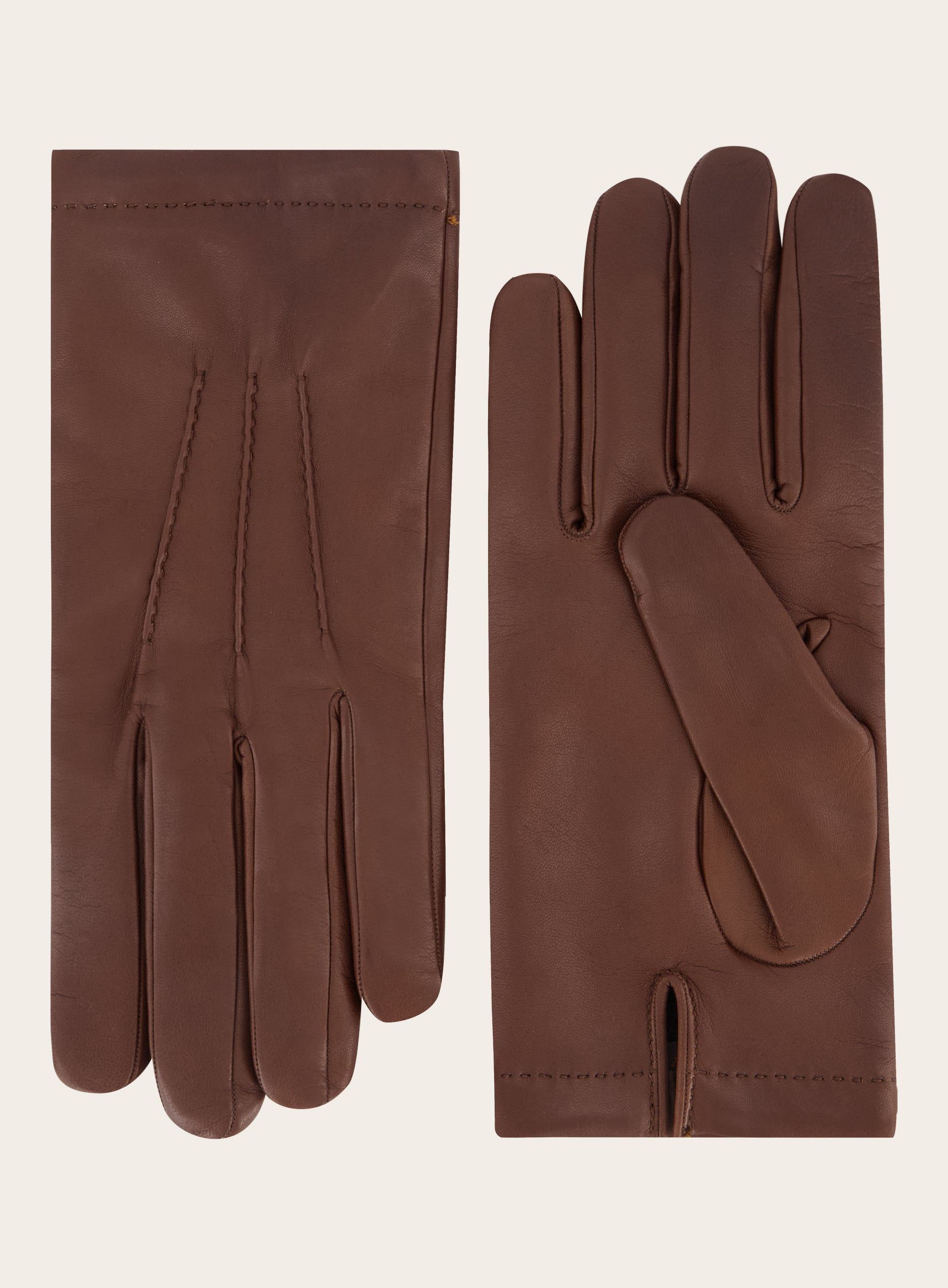 Handgenaaide handschoenen van lamsleer en cashmere| Bruin