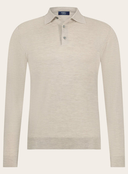 Poloshirt van cashmere en zijde | Beige 