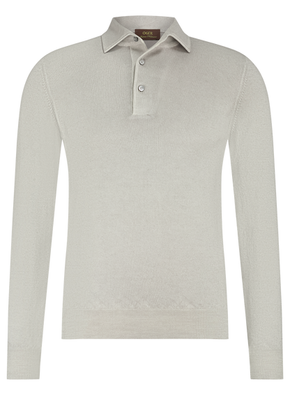 Longsleeve polo van wol | LICHT TAUPE