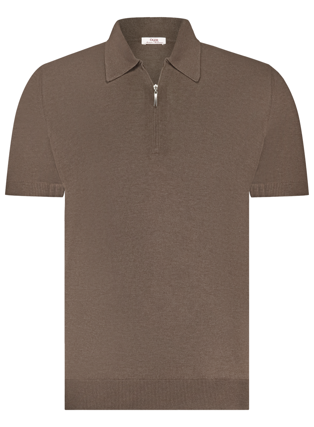 Poloshirt van zijde met ritssluiting | Bruin