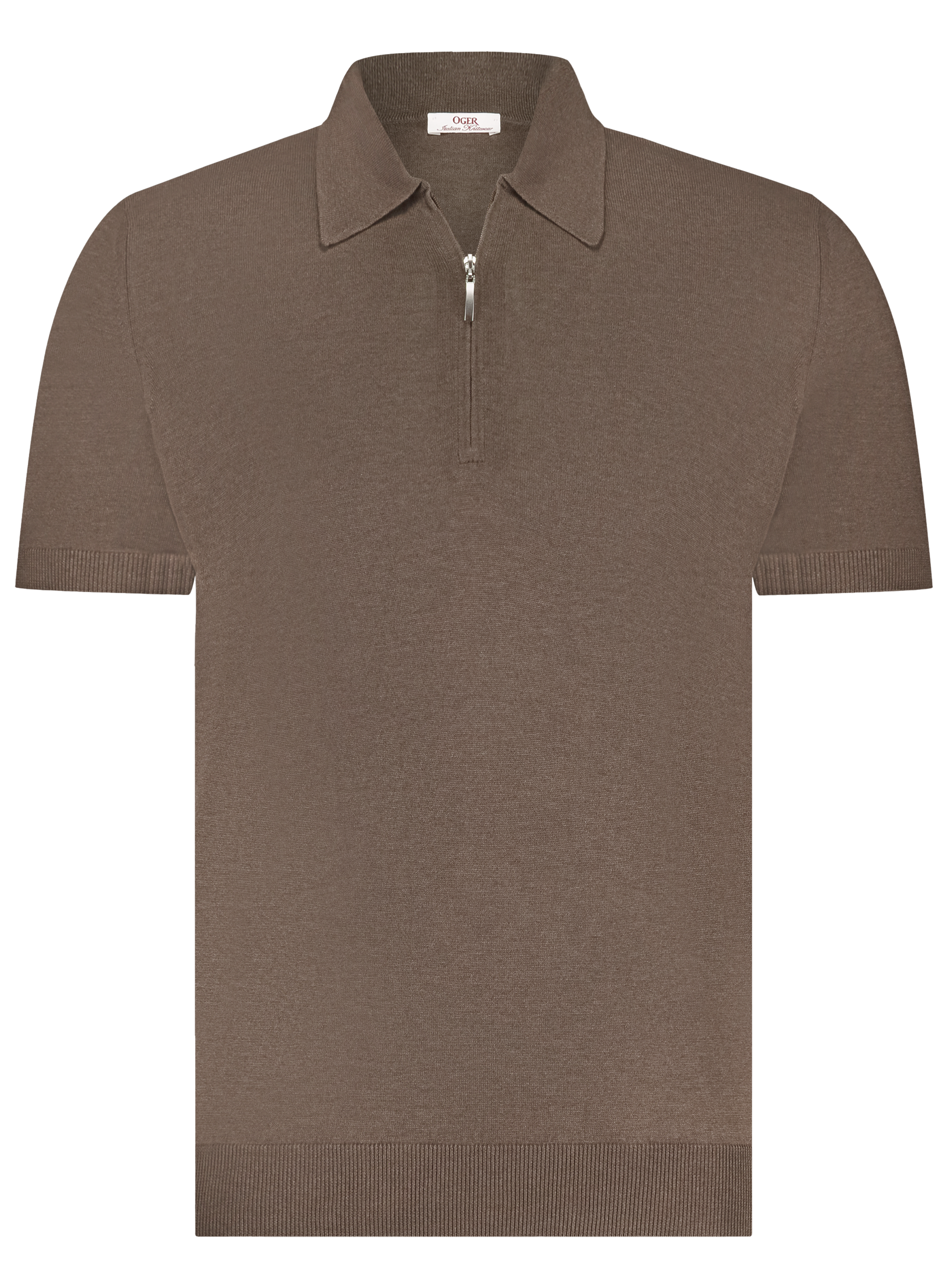 Poloshirt van zijde met ritssluiting | Bruin
