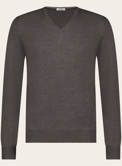 Wollen V-hals trui | TAUPE BRUIN