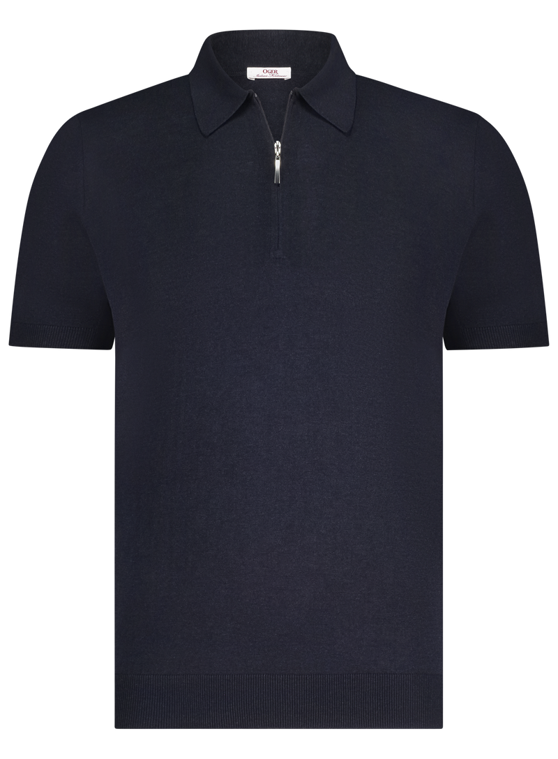 Seiden-Poloshirt mit Reißverschluss