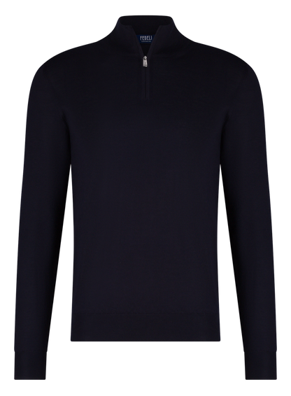 Half-zip vest van cashmere en zijde | BLUE NAVY