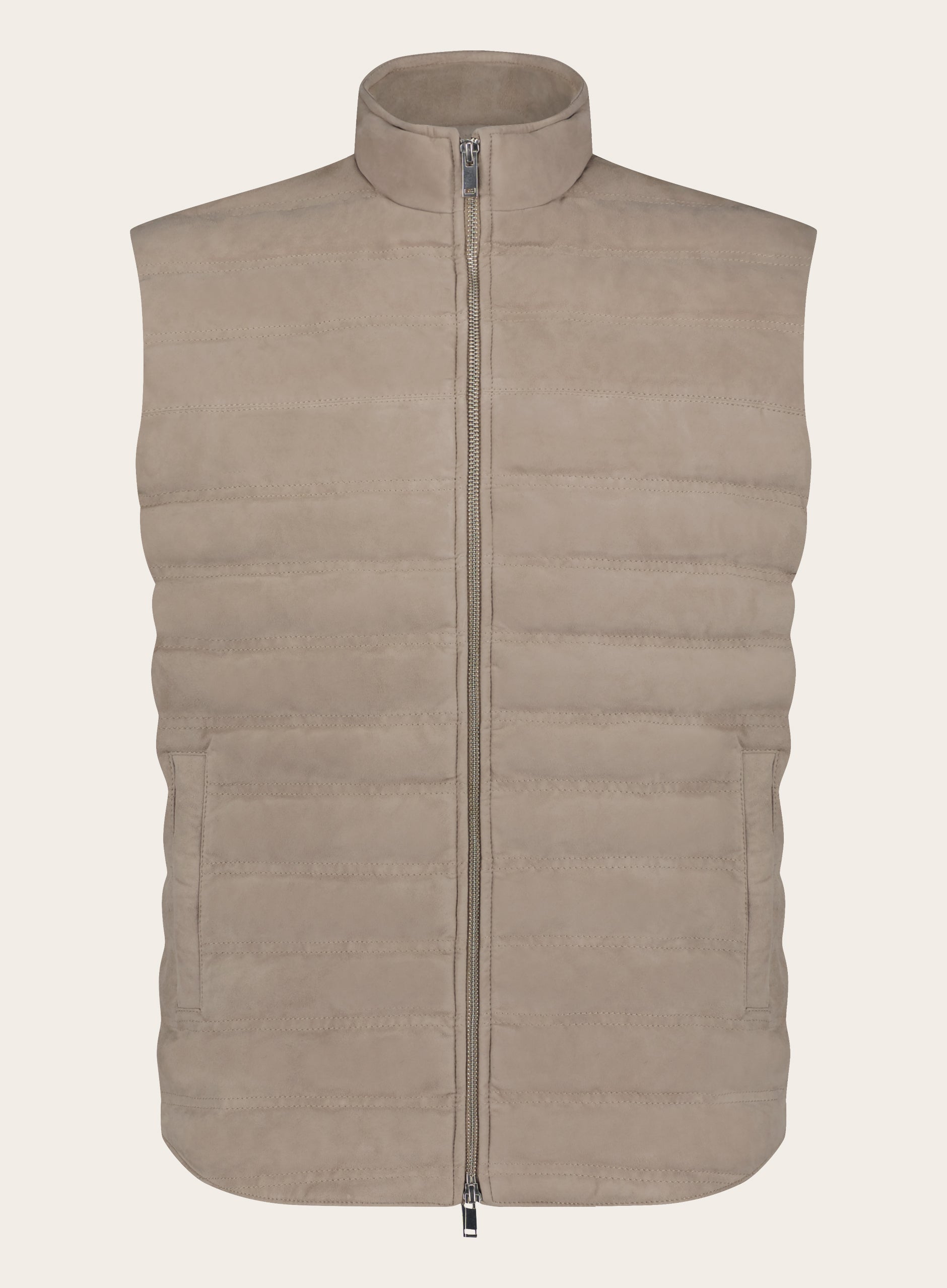 Regular-fit gewatteerde bodywarmer van suède | Beige