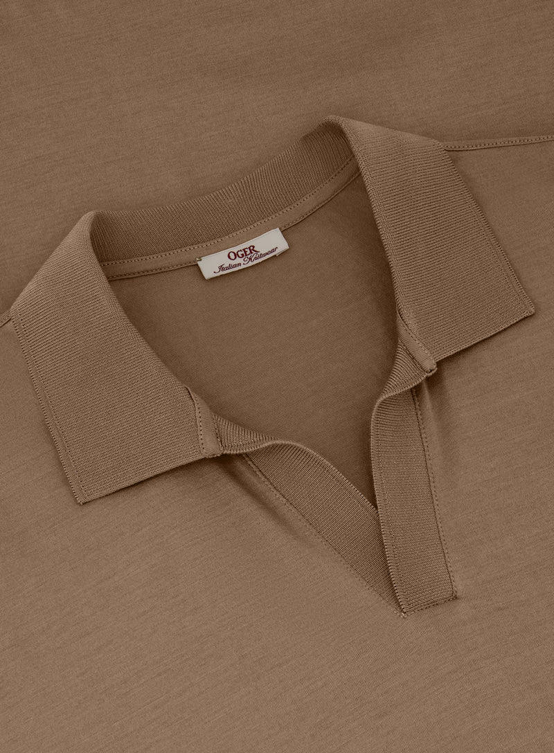Buttonless polo van katoen | FULL_WIDTH | Camel