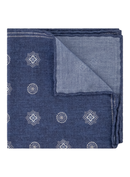 Pochet met print van wol en katoen | Blauw