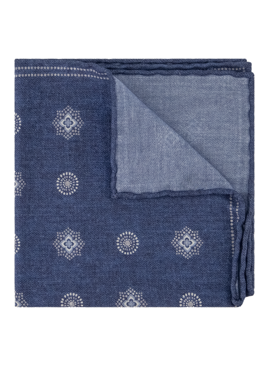 Pochet met print van wol en katoen | Blauw