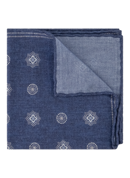 Pochet met print van wol en katoen | Blauw